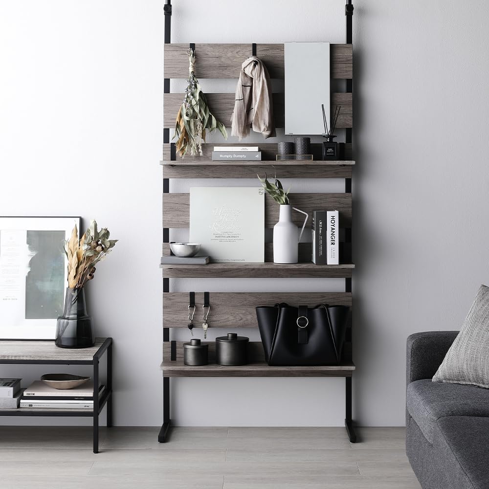 RASIK つっぱり棚 突っ張りラック ミラー・フック付き